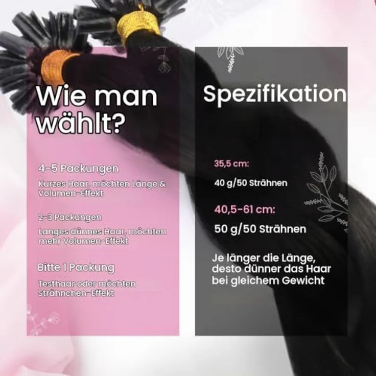 Moresoo U Tip Echthaar Extensions, Pre Bonded Bondings Schwarz, 50 Stück, Hot Fusion Keratin, 50g, 50 cm – Bild 3