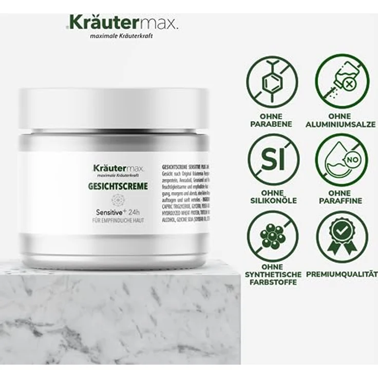 Kräutermax Sensitive Gesichtscreme, Feuchtigkeitsspendende Tages- & Nachtcreme mit Ringelblume, Kamille und Vitamin E, 50 ml – Bild 4