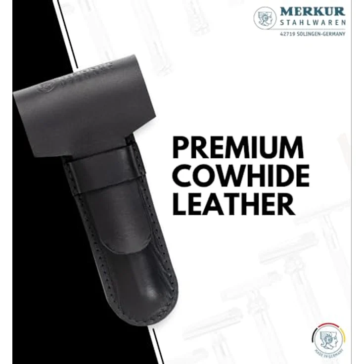 MERKUR Lederhülle Schwarz 5006, Rindleder für Rasierhobel bis 110 mm, Made in Germany – Bild 3
