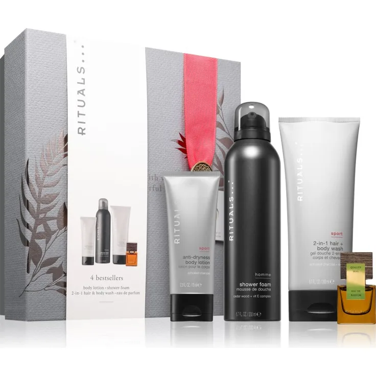 RITUALS The Ritual Of Homme Geschenkset für Herren, Duschschaum, Shampoo & Duschgel 2 in 1, Körpermilch, Eau de Parfum 70 ml