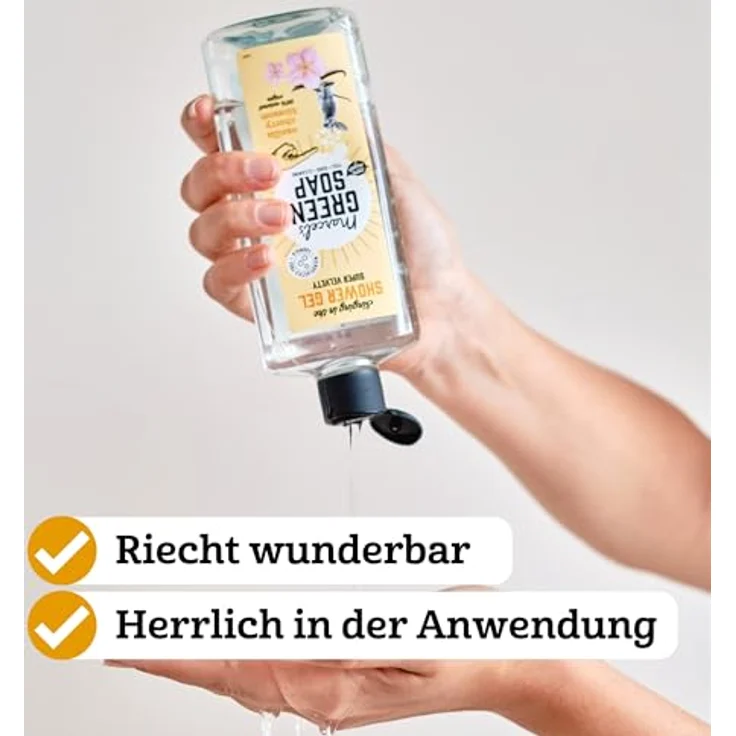 Marcel's Green Soap Duschgel Vanille & Kirschblüte, Mikroplastik-frei, 98% biologisch abbaubar, vegane Rezeptur in recycelter Plastikflasche – Bild 3