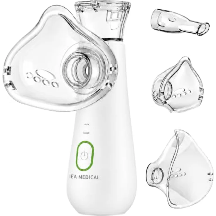 IEA Medical Inhalationsgerät, tragbarer Mesh-Vernebler für Erwachsene & Kinder, leise, USB-C, inkl. Mundstück und Masken, weiß, kompakt & leicht für unterwegs – Bild 1