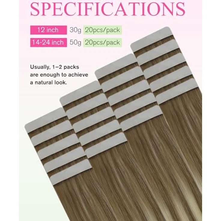 YoungSee Tape Extensions Echthaar Braun Ombre, 30 cm, 30 g, leichtes Design, langlebiger Halt mit Walker Tape, inklusive Ersatzklebebänder – Bild 3