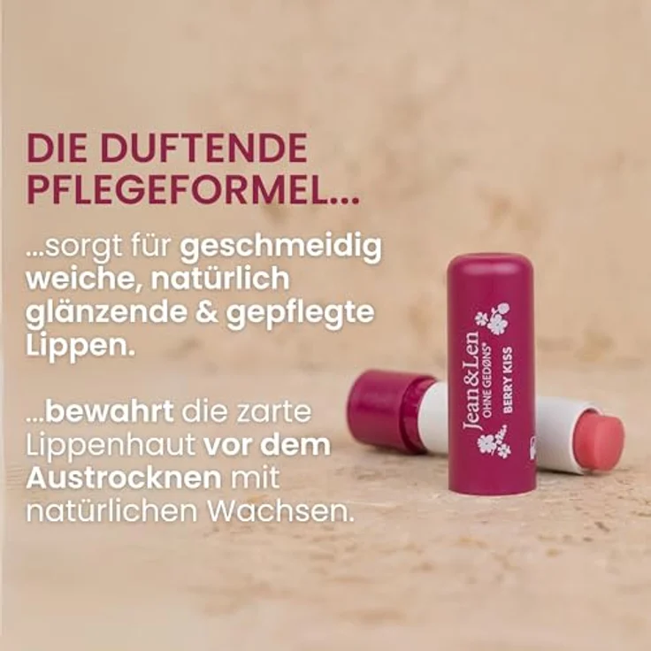 Jean & Len Lip Balm Beere, zartschmelzende Lippenpflege mit Beeren-Duft, vegan, 4,7 g – Bild 4