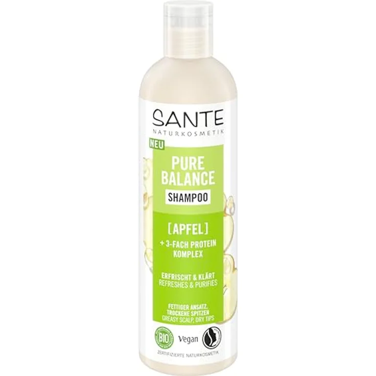 SANTE Naturkosmetik Pure Balance Shampoo Bio-Apfel + 3-Fach Protein Komplex, veganes Haarshampoo für gereinigtes und erfrischtes Haar, spendet trockenem Haar intensive Feuchtigkeit, 250 ml – Bild 1