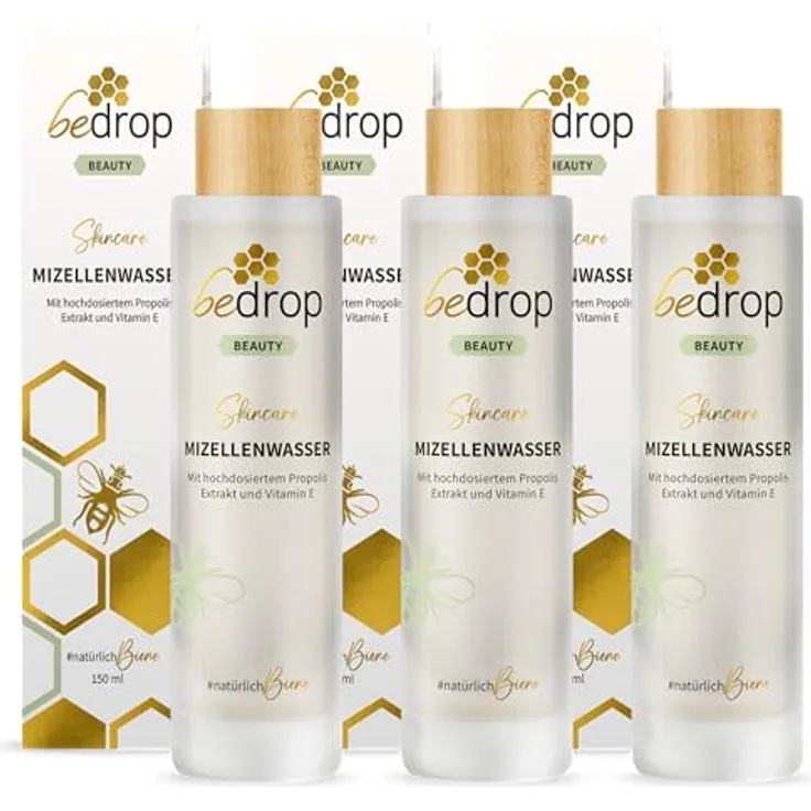 bedrop Mizellenwasser Tonikum Gesichtswasser mit Propolis Extrakt & Vitamin E - gegen unreine Haut & Verfeinerung des Hautbildes, Gesichtsreinigung für jeden Hauttyp - (3x 150ml Sparset)