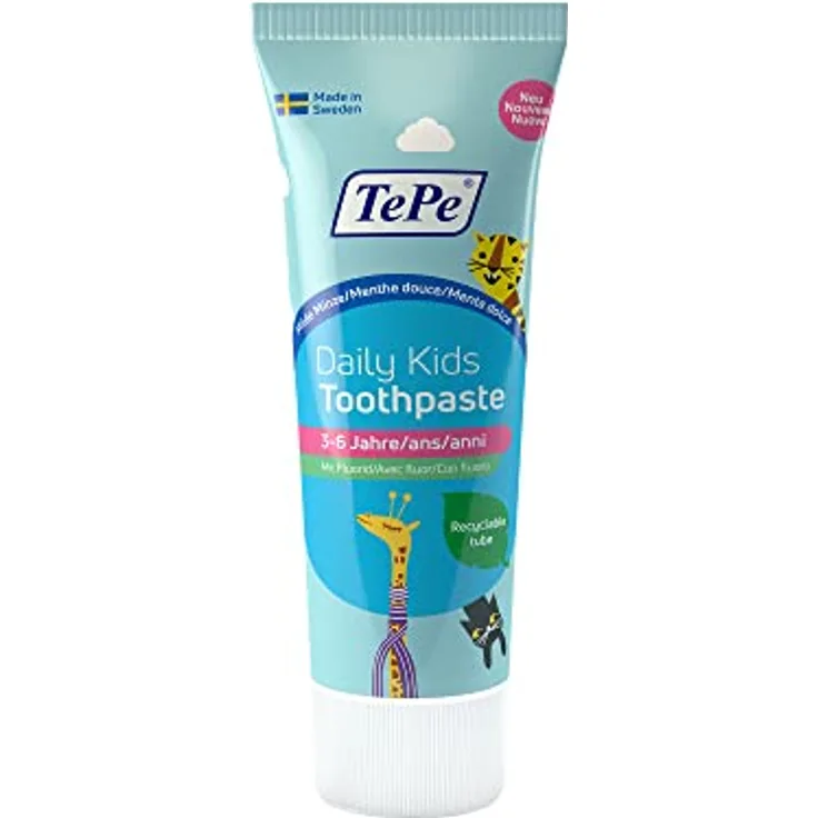 TePe Daily Kids Zahnpasta, milde Minze, 1000 ppm Fluorid, ohne SLS, für Kinder 3-6 Jahre