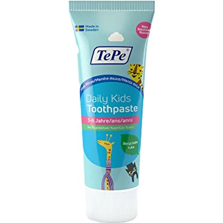 TePe Daily Kids Zahnpasta, milde Minze, 1000 ppm Fluorid, ohne SLS, für Kinder 3-6 Jahre – Bild 1