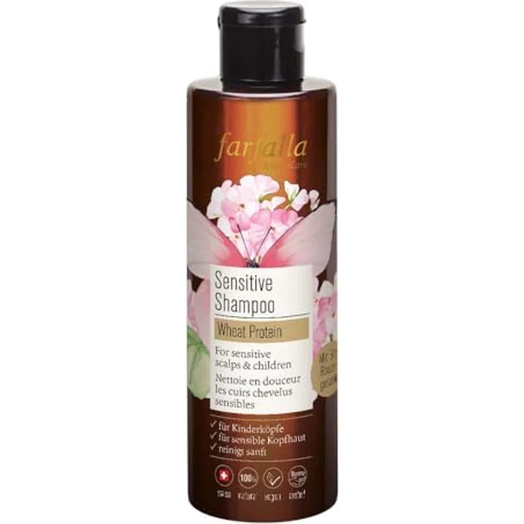 Farfalla Wheat Protein Sensitive Shampoo mit Bio-Rosengeranie für sensible Kopfhaut, 200ml in 100% Recycling-PET Flasche – Bild 1