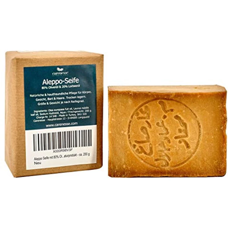 Carenesse Aleppo Seife 80% Olivenöl, 20% Lorbeeröl, vegan, handgeschnitten, Naturprodukt, ca. 200 g – Bild 2