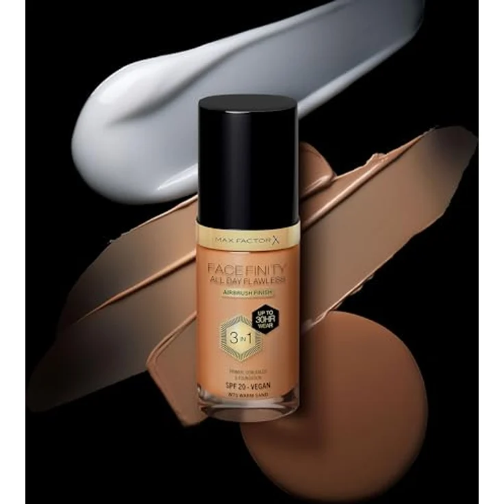 Max Factor Facefinity All Day Flawless Foundation, 3-in-1 Make-up mit LSF 20, vegan, 30 ml, Farbe 70 - WARM SAND – Bild 4