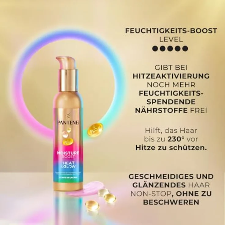 Pantene Pro-V Moisture Boost Heat & Glow Leave-In-Creme, 135ml, Hitzeschutz bis 230 °C, Anti-Frizz, feuchtigkeitsspendend für gesundes Haar – Bild 4