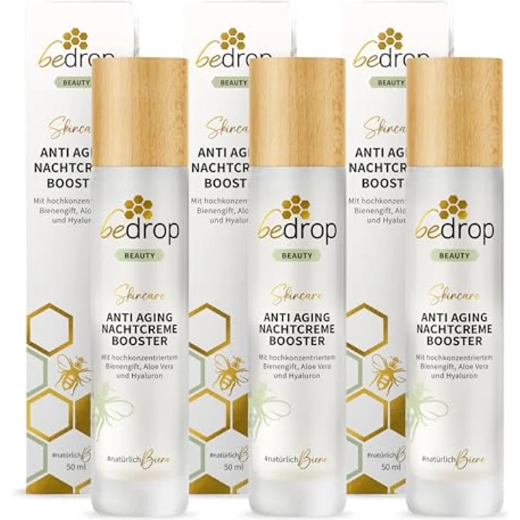 bedrop Anti-Aging Nachtcreme BOOSTER mit Bienengift, Aloe Vera, Hyaluron, Jojobaöl, Vitamin C und Arginin zur Faltenminderung - 3x 50ml Sparset – Bild 1