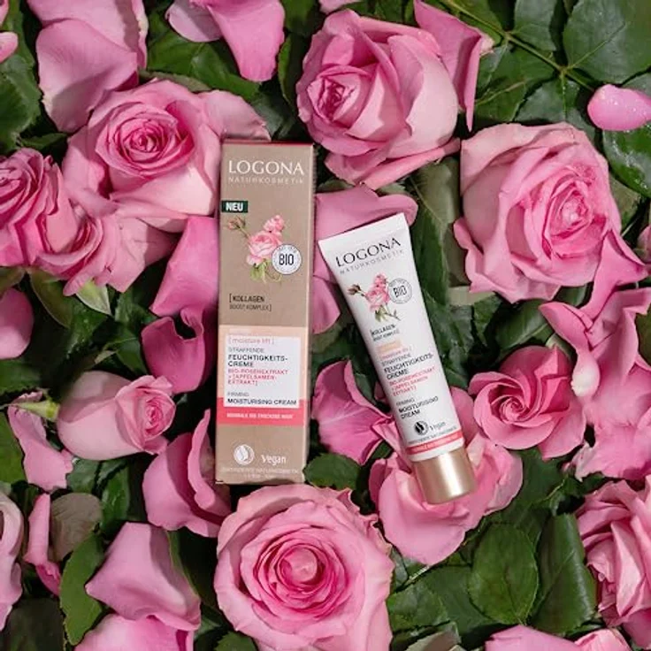 LOGONA Naturkosmetik straffende getönte Feuchtigkeitscreme, glättende Gesichtscreme mit veganem Bio-Rosenextrakt und Kollagen, Anti Aging Wirkung, Moisture Lift, 30ml – Bild 2