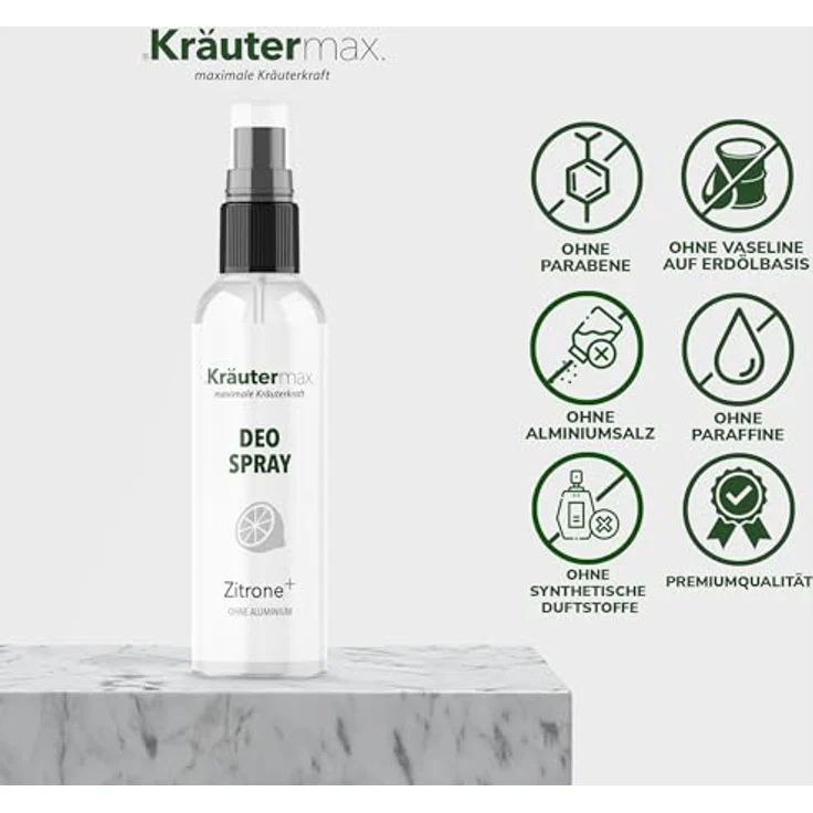 Kräutermax Zitronen Deo ohne Aluminium im praktischen Sprüher - fruchtiger Lemon Damen-Duft für frische & Wohlbefinden den ganzen Tag über - Deo Spray aus Zitronen Öl & Salbei | 100ml – Bild 4