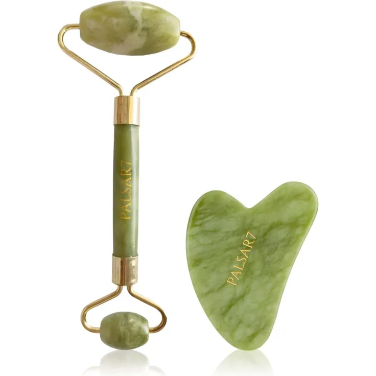 PALSAR7 Massage Roller & Guasha Set, Gesichtsmassage mit grüner Xiuyan Jade für Hautregeneration und Faltenreduzierung
