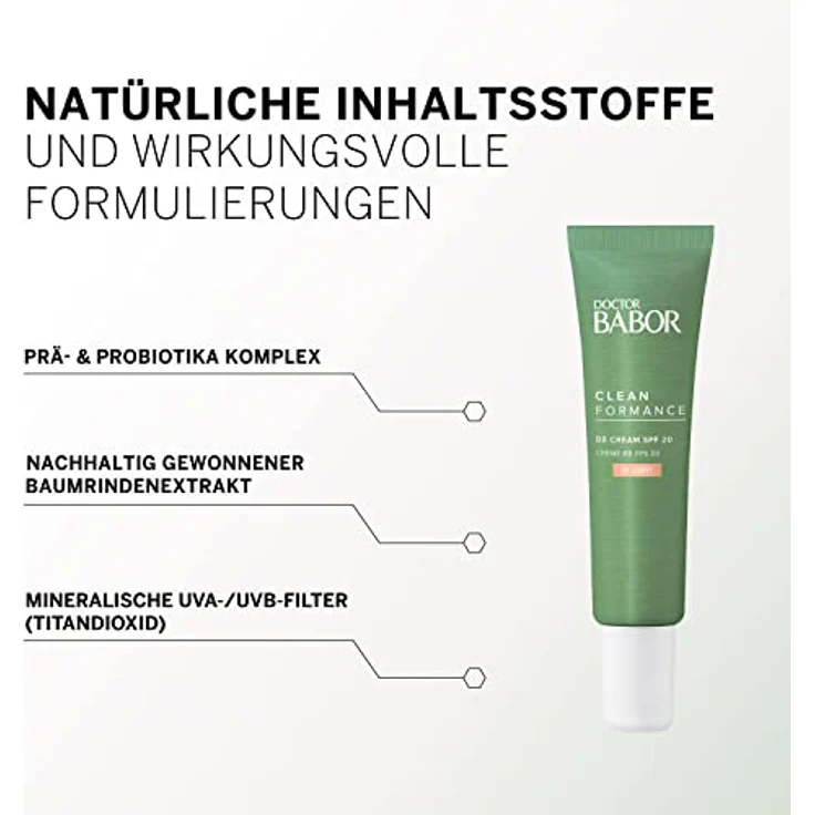 DOCTOR BABOR CLEANFORMANCE BB Cream SPF 20, getönte Creme mit Lichtschutz, mittlere Deckkraft, für einen ebenmäßigen Teint, Vegane Formel, 1 x 30 ml – Bild 3