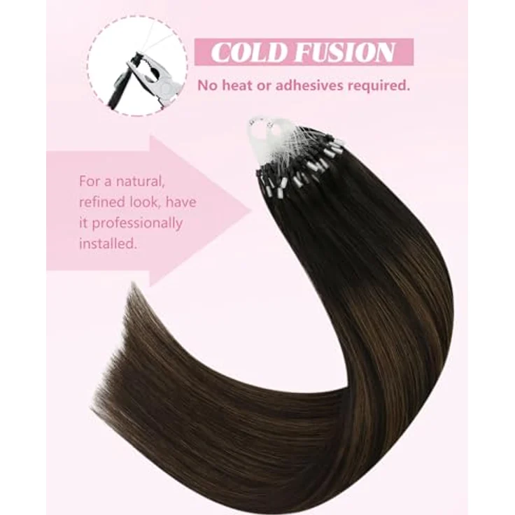 YoungSee Microring Extensions Braun Ombre, Echthaar Microbead Extensions, 45cm, 50g, natürliches Tragegefühl, rutschfester Halt – Bild 5