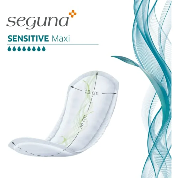 SEGUNA Sensitive Maxi Inkontinenzeinlagen, 20 Stück für mittlere Inkontinenz, 870 ml Saugleistung, Samtweiches Innenvlies, 38 x 13 cm – Bild 4