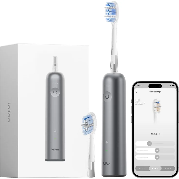 Laifen Wave Pro, elektrische Zahnbürste aus Aluminium mit WaveMotion, Drucksensor, App-Steuerung, Tiefenreinigung, IPX8 wasserfest, lange Akkulaufzeit und kabelloses Laden