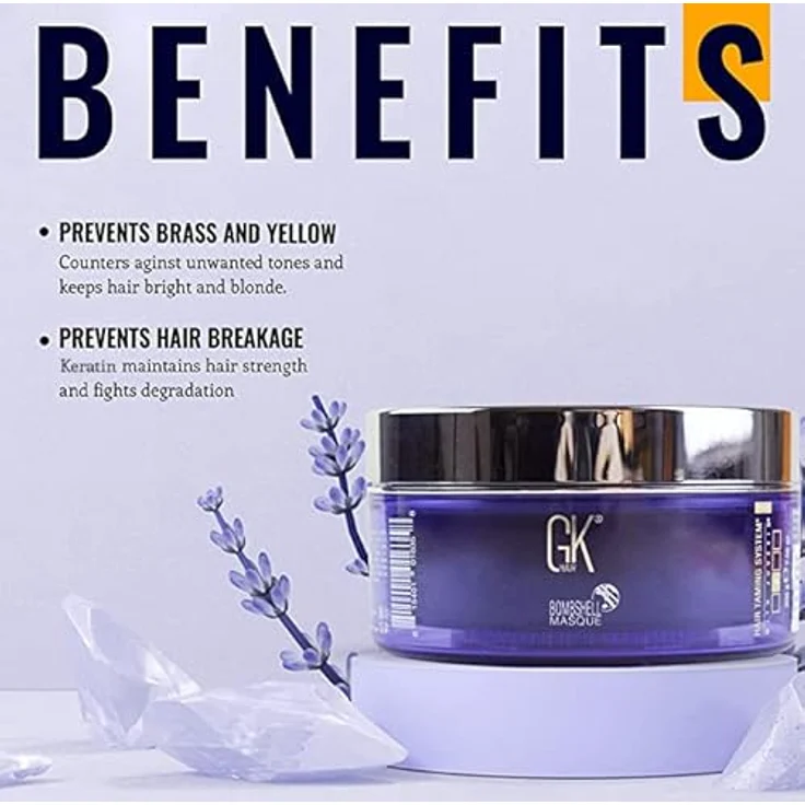 GK Hair Bombshell Masque Farbmaske für blonde Haare, Farbe Lavender, 200 g, professionelle Auswaschbare Haarfarbe – Bild 9
