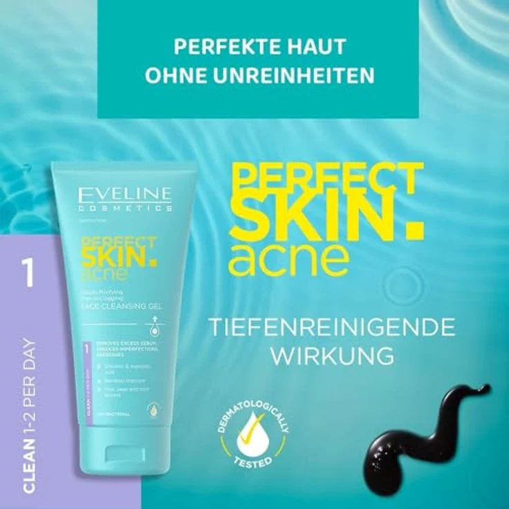 Eveline Cosmetics Perfect Skin Akne, Tiefenreinigende Gesichtsreinigung mit Shikimisäure & Mandelsäure - Öl-Kontrolle, Porenverkleinerung, 200 ml – Bild 2