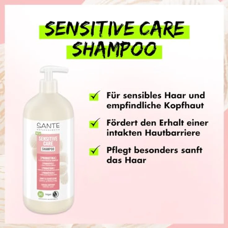 SANTE Naturkosmetik Sensitive Care Shampoo Probiotika + 3-Fach Protein Komplex, veganes Haarshampoo mit Pumpspender, 950 ml, für gestärktes Haar und mehr Feuchtigkeit, geeignet für sensible Kopfhaut – Bild 4