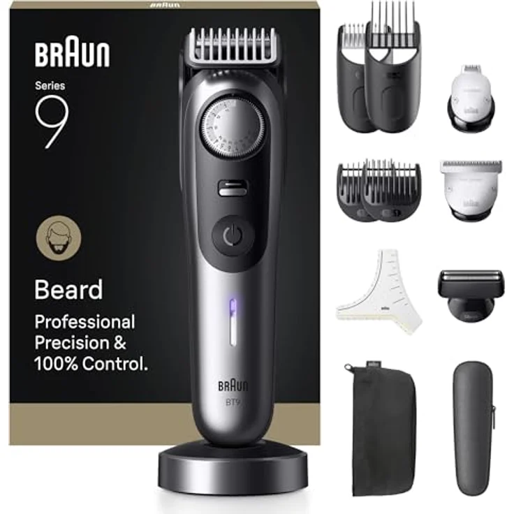 Braun BT9560 Bartschneider – 0-20 mm, 50 Schnittstufen, Edelstahlklingen, 180 Min. Akkulaufzeit, 4 Kämme, Präzisionstrimmer – Bild 2