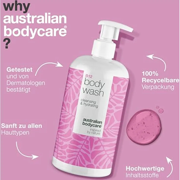 Australian Bodycare B12 Body Wash 500 ml – Pflegendes Duschgel gegen trockene & juckende Haut mit B12-Vitamin, Zink PCA & Allantoin – Bild 4
