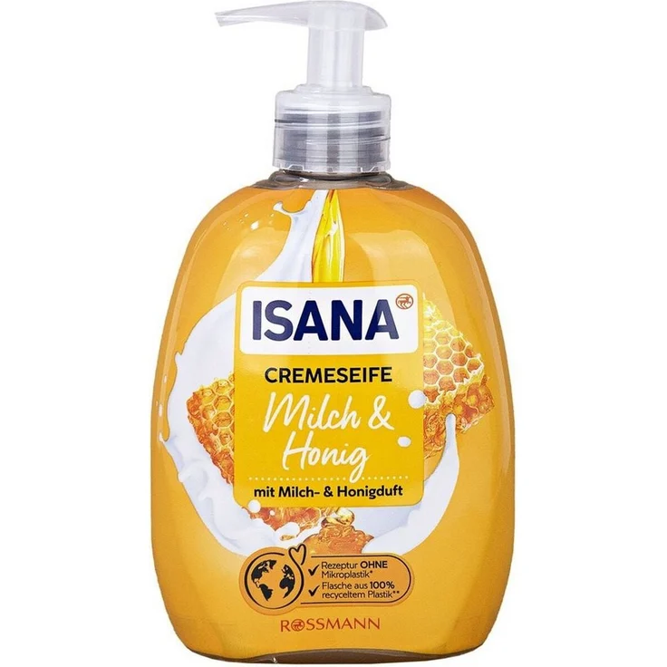 ISANA Flüssigseife Milch & Honig, 500 ml mit Softpflege-Komplex und Pflegelipid, gelb
