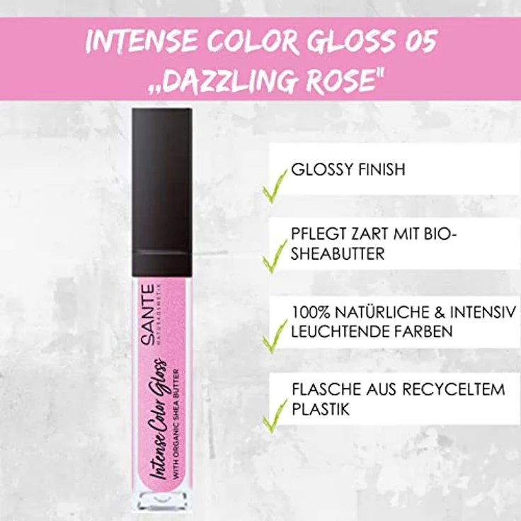 Sante Naturkosmetik Natürlicher Lipgloss mit glänzendem Finish, Mit Sheabutter für gepflegte Lippen, Intense Color Gloss, Nr. 05 Dazzling Rose, 1 x 5,3 ml – Bild 2