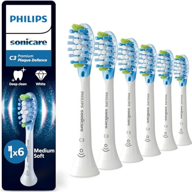 PHILIPS Sonicare C3 Premium Plaque Defense, Original Ersatzbürstenköpfe, Weiß, 6er-Pack, HX9046/87 - Entfernt bis zu 10x mehr Plaque, 100% mehr Verfärbungen in drei Tagen