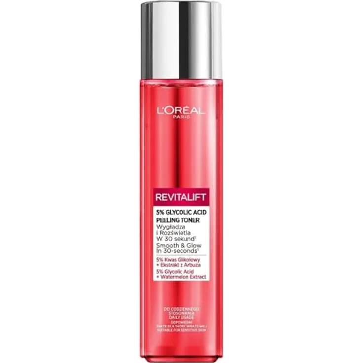 L’Oréal Paris Revitalift Glycolic Peeling Toner, Gesichtsreinigungstonikum mit sanfter Hautverfeinerung, 180 ml