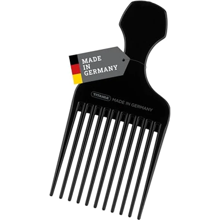 TITANIA Afrokamm Schwarz, grobzinkiger Lockenkamm mit Griff für lockige und naturkrause Haare, Made in Germany – Bild 1