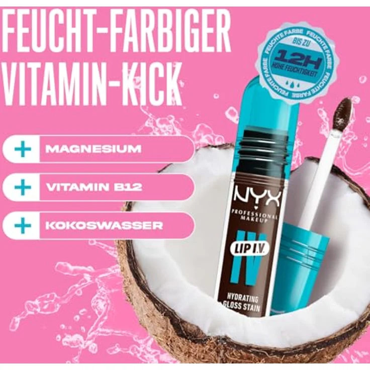 NYX Professional Makeup Lip IV, langlebiger Lipgloss mit feuchtigkeitsspendender Wirkung, Farbton 06 - ESPRESSO SOAK, 5 ml – Bild 5