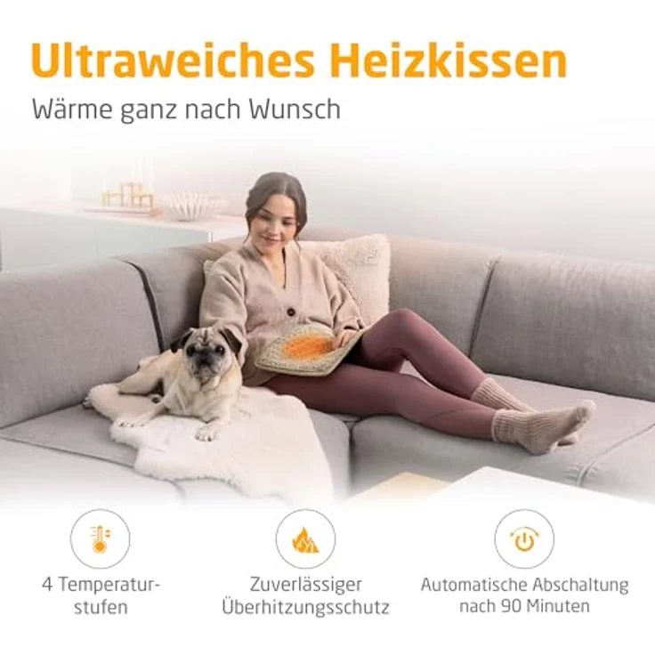 Medisana HP 519 Heizkissen, Wärmekissen für Rücken, Gesäß und Nacken, 4 Temperaturstufen, mit Überhitzungsschutz, Abschaltautomatik, waschbar in Cloud Cream – Bild 2