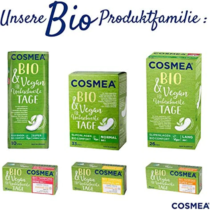 COSMEA Bio & Vegan Slipeinlagen Lang aus Bio-Baumwolle, ohne Chemie & ohne Tierversuche, atmungsaktiv, für leichte Menstruation 26 Stück – Bild 10