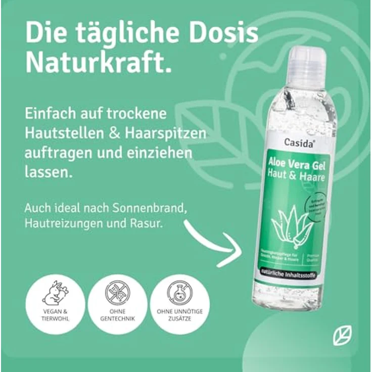 Casida Aloe Vera Gel 99% Pur Haut Und Haare 200 ml – Bild 3