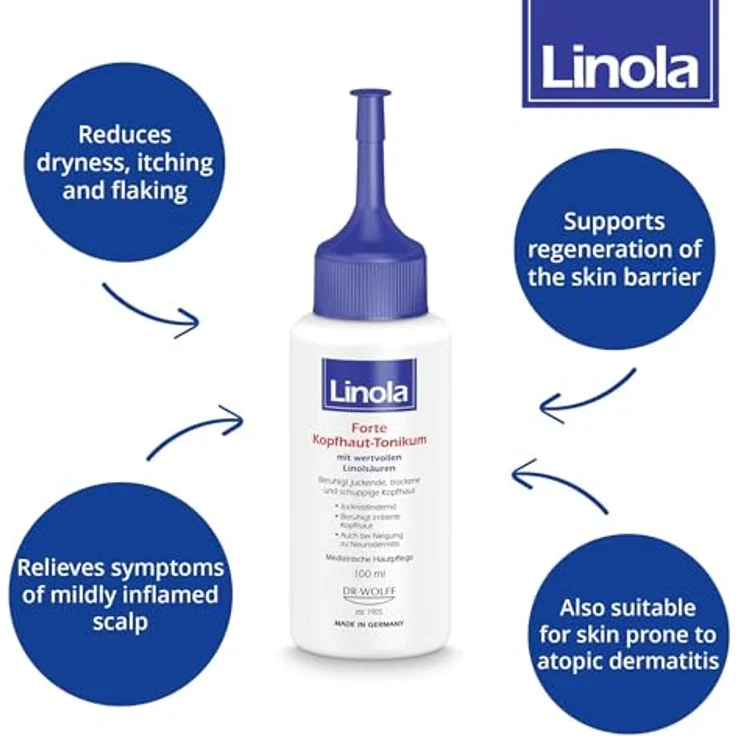 Linola Forte Kopfhaut-Tonikum, 100 ml - Intensivpflege für gereizte Kopfhaut, lindert Juckreiz und Schuppen, ohne Silikone – Bild 3