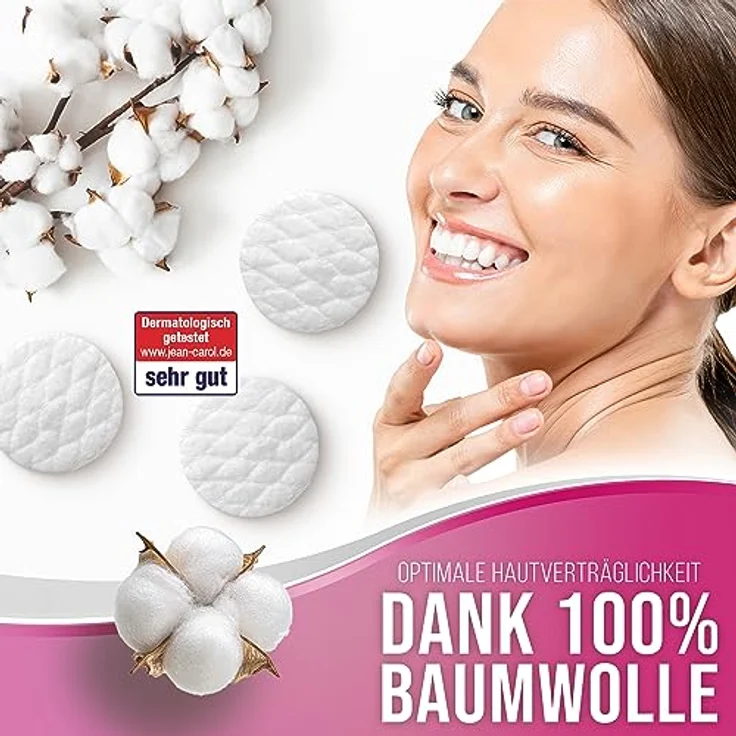 Jean Carol supersoft Baumwoll Wattepads fusselfrei, Vorteilspack (15x60 Stück), Reinigung & Abschminken des Gesichts, nachhaltig aus 100% Naturfasern – Bild 2