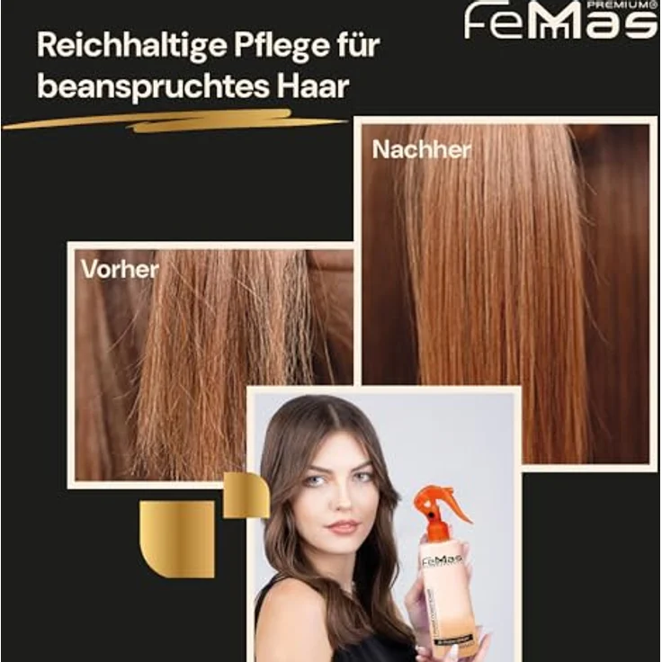 FemMas Bi-Phase Arganöl Leave In Conditioner Sprühkur 320ml, 2-Phasen Feuchtigkeitsspray für gefärbte und aufgehellte Haare, Anti-Frizz Detangler Haarpflege-Spray ohne Ausspülen – Bild 4