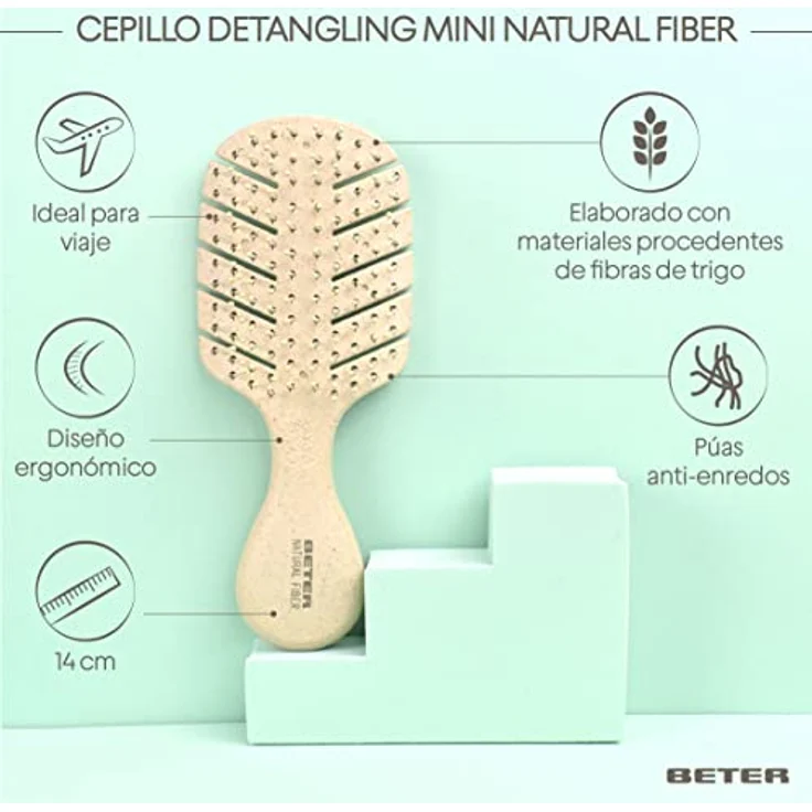 Beter Natural Fiber Mini Entwirrbürste, Antistatische Skelettbürste aus Weizenfasern, sanftes Kämmen für nasses und trockenes Haar, ideal für alle Haartypen, kompakte Reisemaße – Bild 5