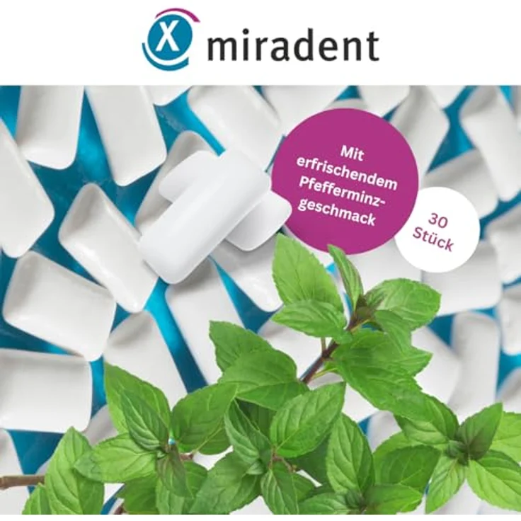Miradent Xylitol Zahnpflege-Kaugummi Pfefferminz 30 Stück, Verminderung von Plaque-Ablagerungen am Zahn – Bild 6