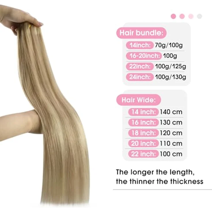 YoungSee Echthaar Tressen Goldblond, 100g, 45cm Weaving Extensions, Remy Doppelt Tressen #16/22 – Bild 3
