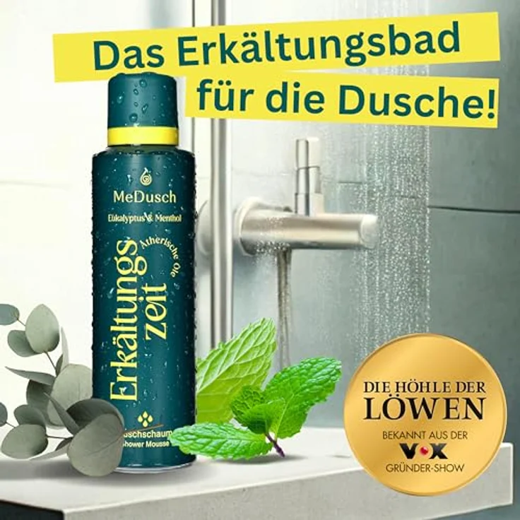 MeDusch Duschschaum Erkältungszeit mit wohltuendem Ätherischem Eukalyptusöl Menthol sowie pflegenden pflanzlichen Ölen 4er-Set je 150 ml – Bild 3