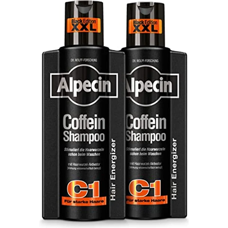 Alpecin Coffein-Shampoo C1 Black Edition, 2 x 375 ml, natürliche Haarpflege für Männer, aktiviert Haarwurzeln, mit Zink und Niacin, Made in Germany – Bild 1