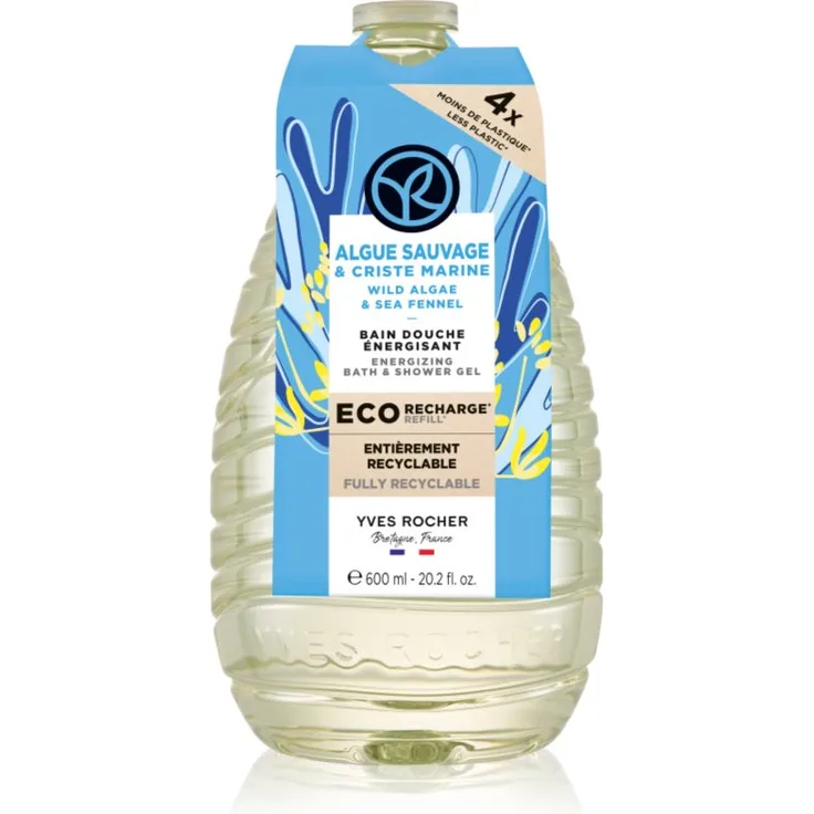Yves Rocher Bain de Nature Duschgel Ersatzfüllung Wild Algae & Sea Fennel, 600 ml, vegan, dermatologisch getestet, ohne Sulfate
