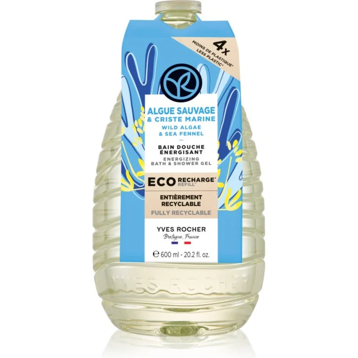 Yves Rocher Bain de Nature Duschgel Ersatzfüllung Wild Algae & Sea Fennel, 600 ml, vegan, dermatologisch getestet, ohne Sulfate