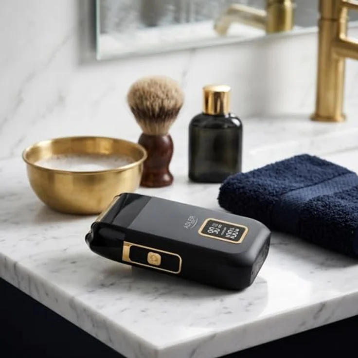 ADLER EUROPE Elektrorasierer AD 2947, Profi-Folienrasierer mit 3 Stufen, LCD-Display, USB-C, Dual-Doppelkopf, Gold/Schwarz, inkl. Reinigungsbürste und Klingenschutz – Bild 15