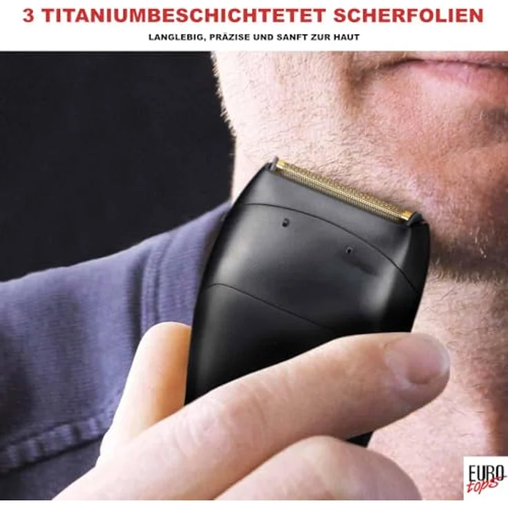 EUROtops Elektro-Rasierer Herren, 3-Klingen-System mit Titan-Scherfolien, USB mit LC-Display und 3-stufiger Geschwindigkeitsanpassung – Bild 4